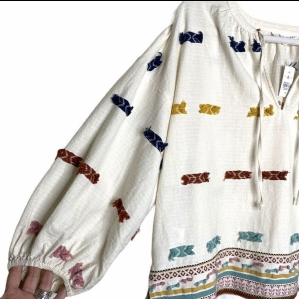 Loft X Lou & Grey Top XS Voluminous Embroidered Boho Peasant Blouse blouse - Picture 7 of 9